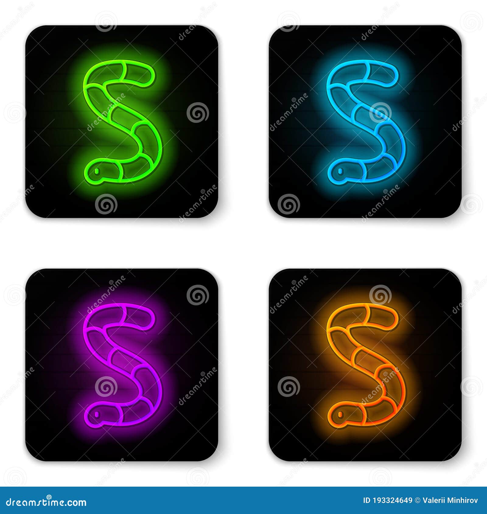 Glowing Neon Line Worm Icon Isolated on White Background. Fishing Tackle.  Black Square Button Stock Vector - Illustration of fisherman, light:  193324649