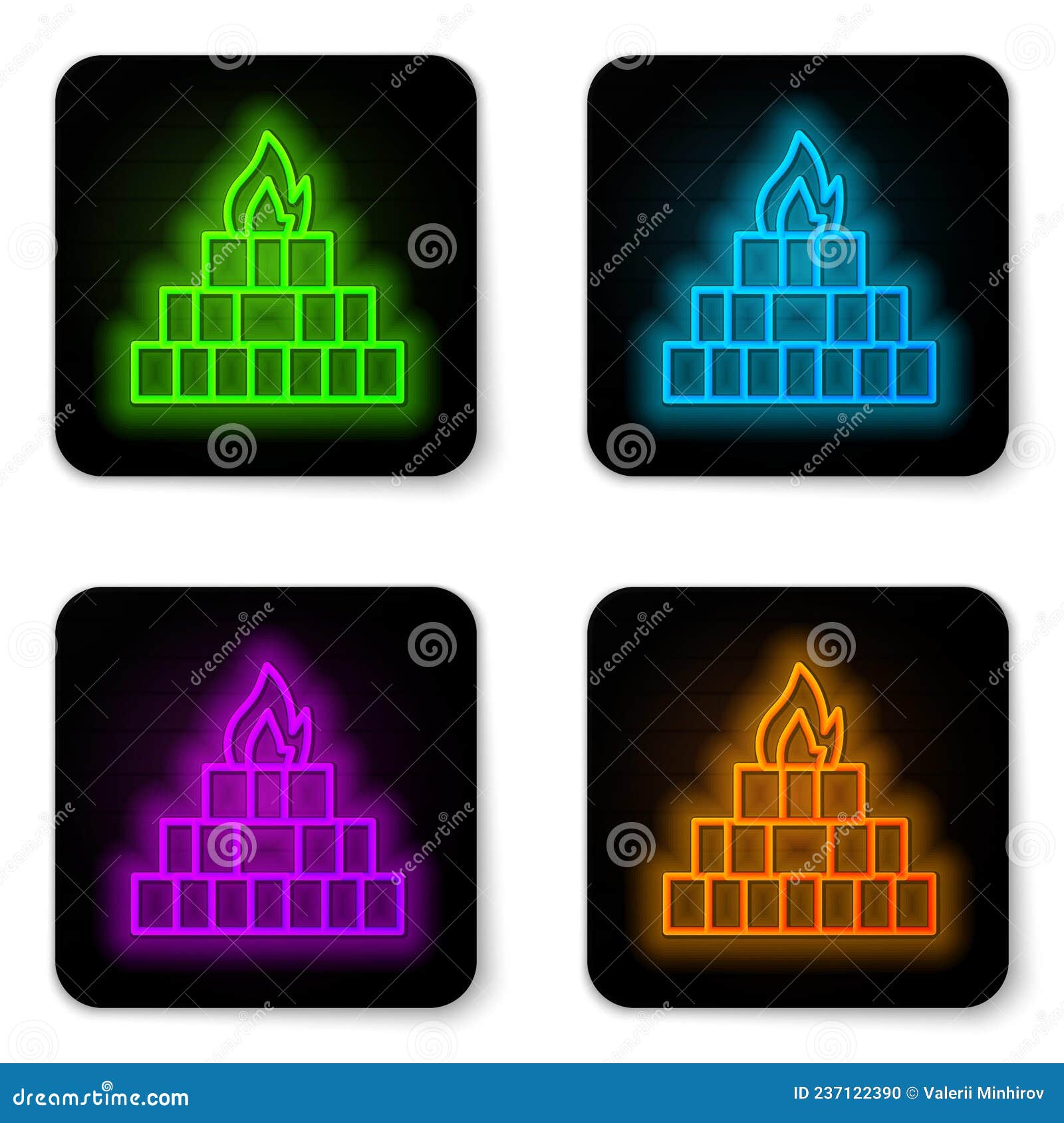 glowing neon line yagna icon  on white background. black square button. 