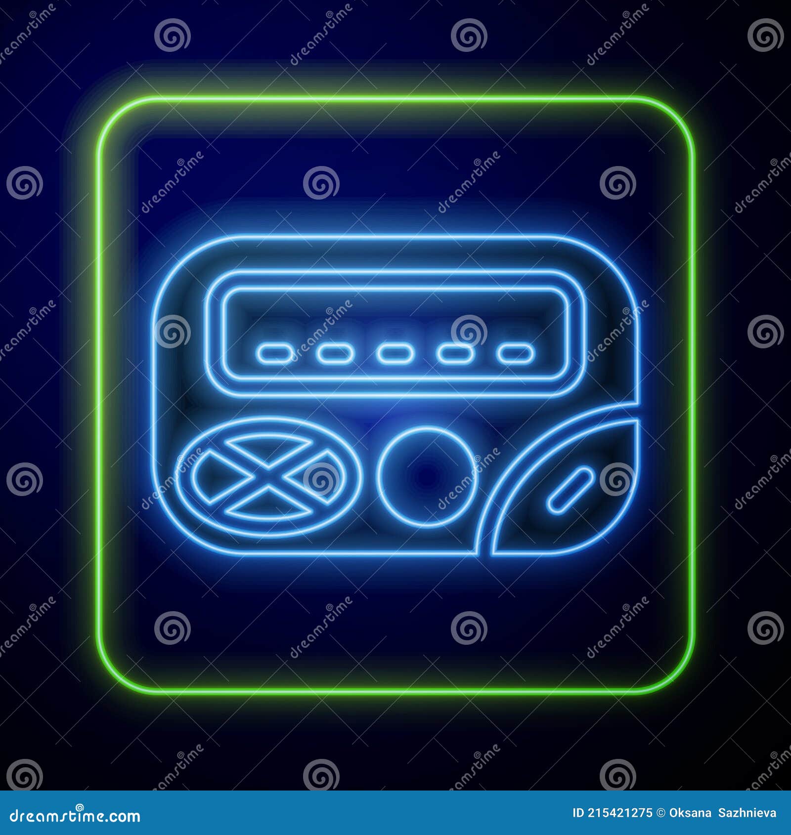Glowing Neon Pager Icon Isolated on Blue Background. Vintage 1990s