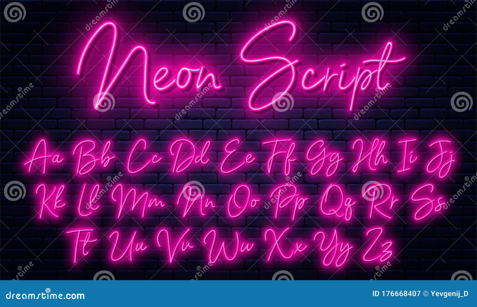 glowing neon script alphabet. neon font with uppercase and lowercase letters. handwritten english alphabet