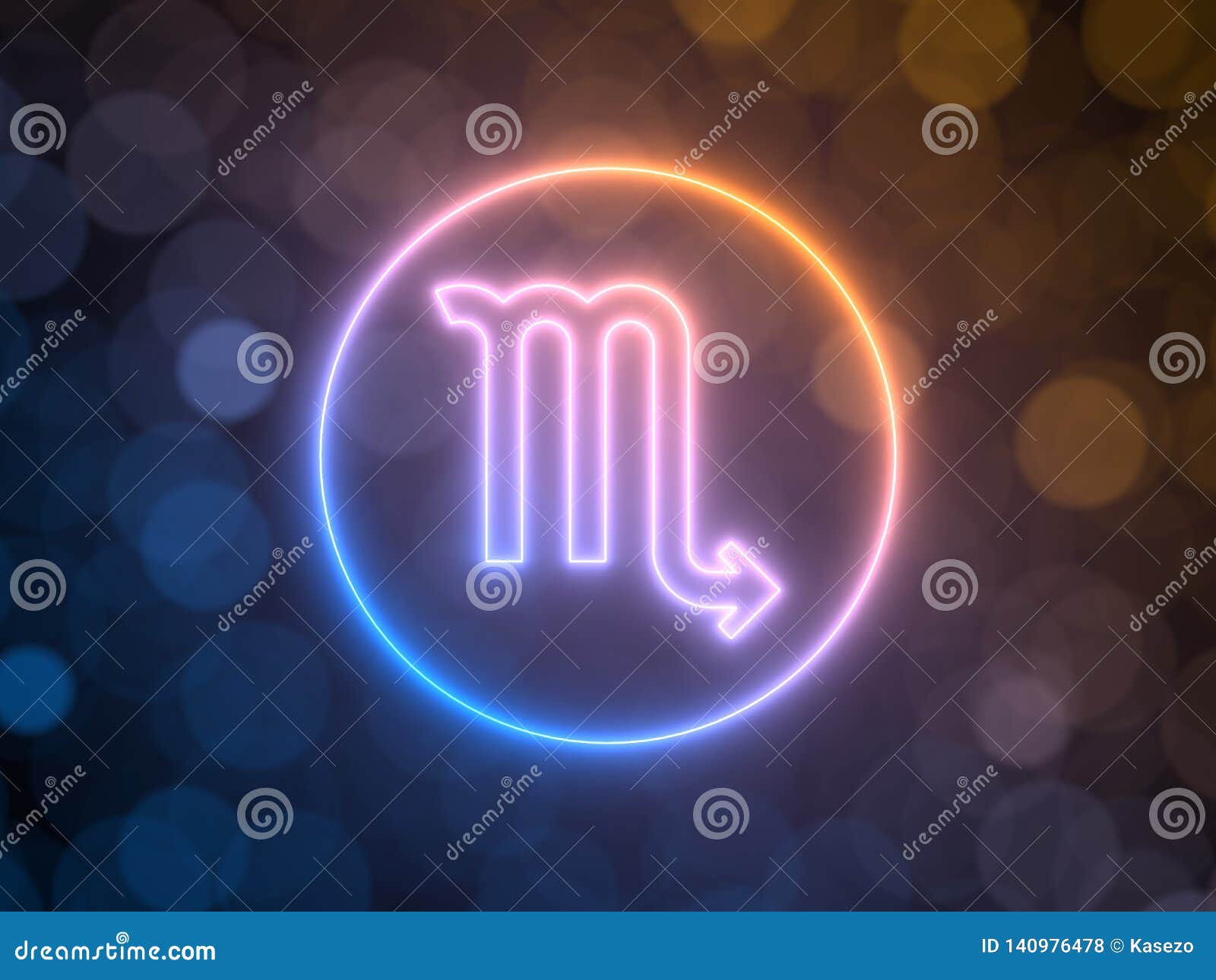 Glowing Neon Sign of Scorpio with Blurred Bokeh Background. 3d ...