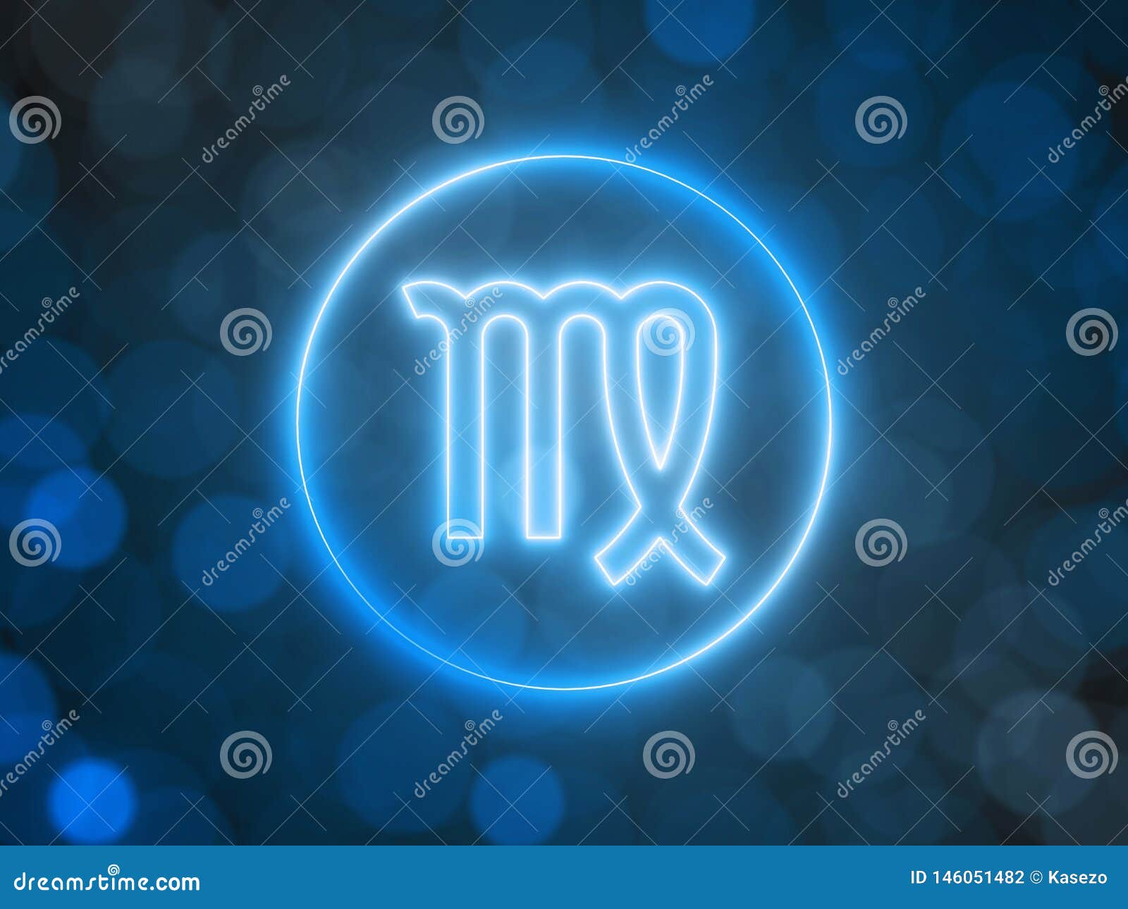 Glowing Neon Sign of Virgo with Blurred Bokeh Background. 3d ...