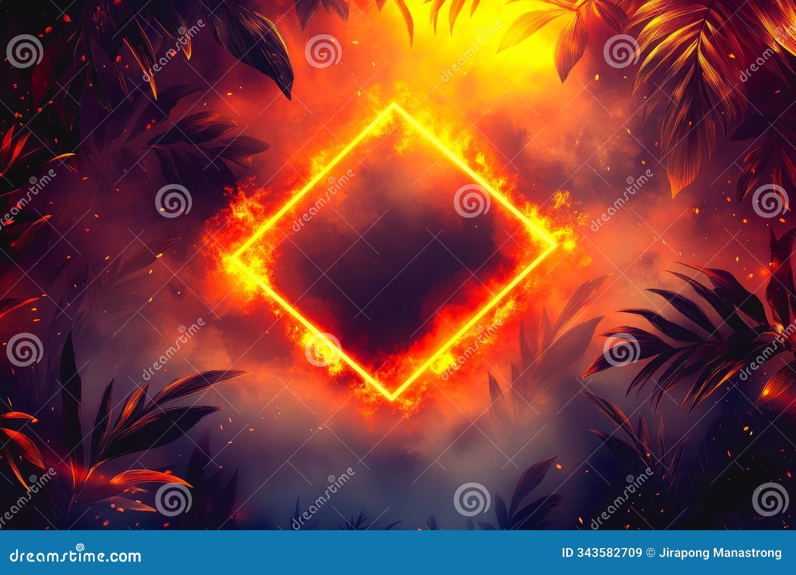 glowing neon square frame in a dense atmosphere