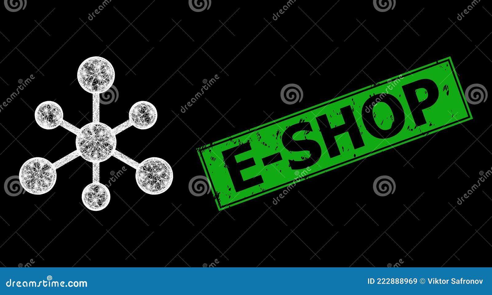 scratched e-shop imprint and net web connections mesh with bright glitter dots