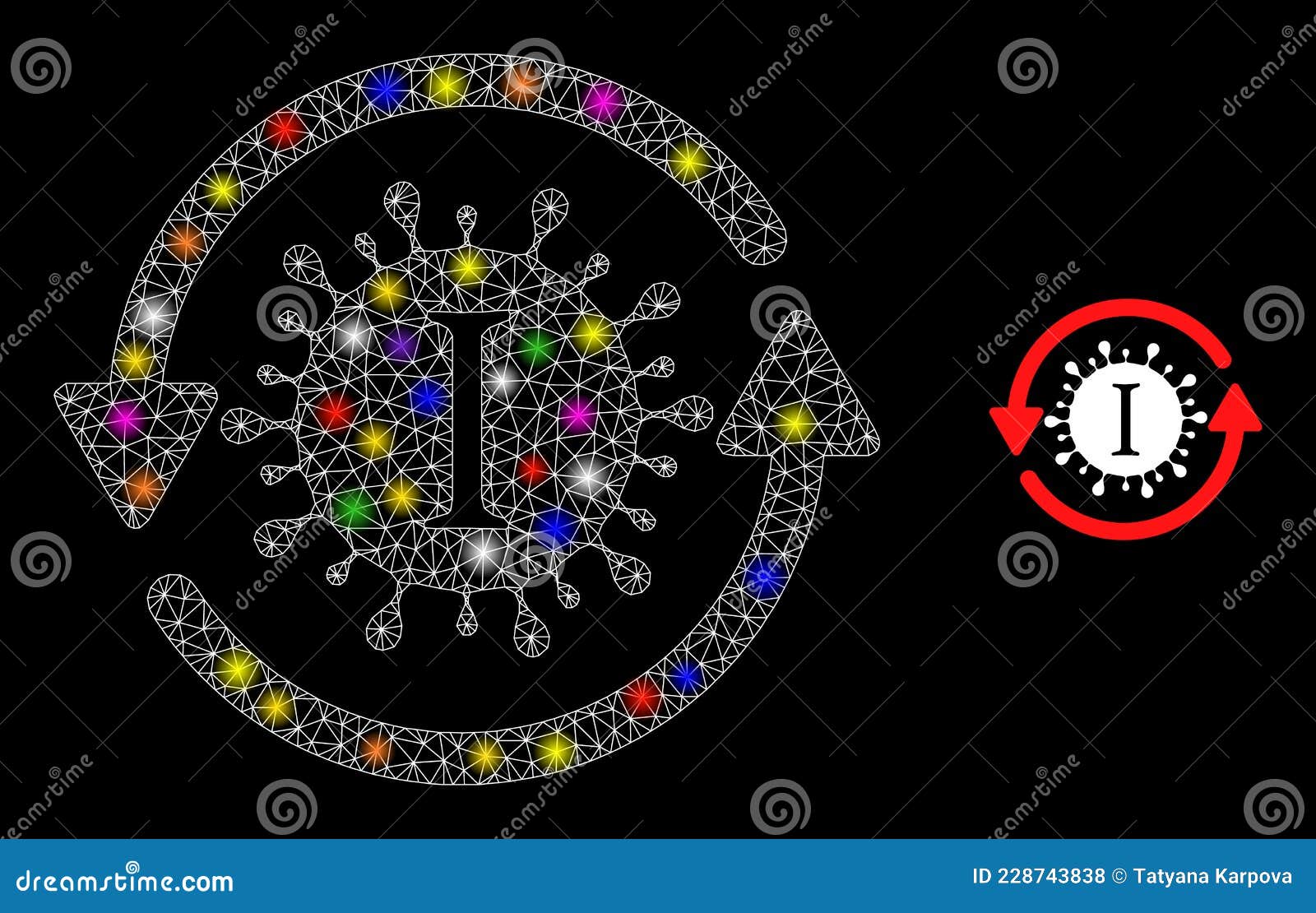glowing net yota coronavirus update icon with glare colored light spots