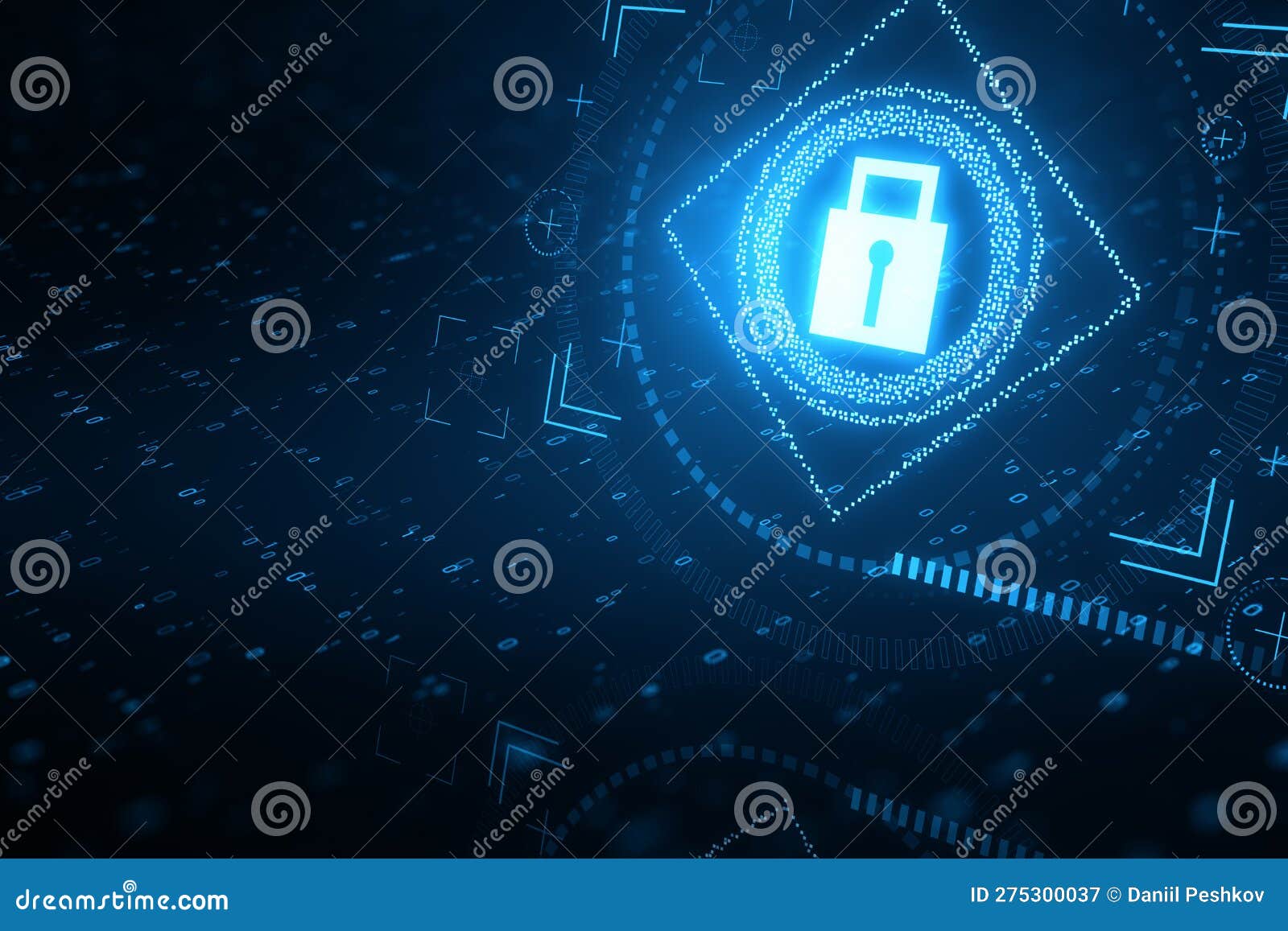 Glowing Padlock Interface on Backdrop. Safety, Security and Protection