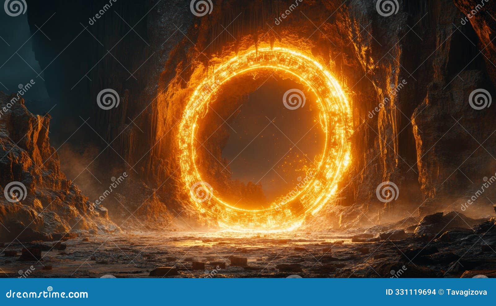 glowing portal in a mystical cave - generative ai