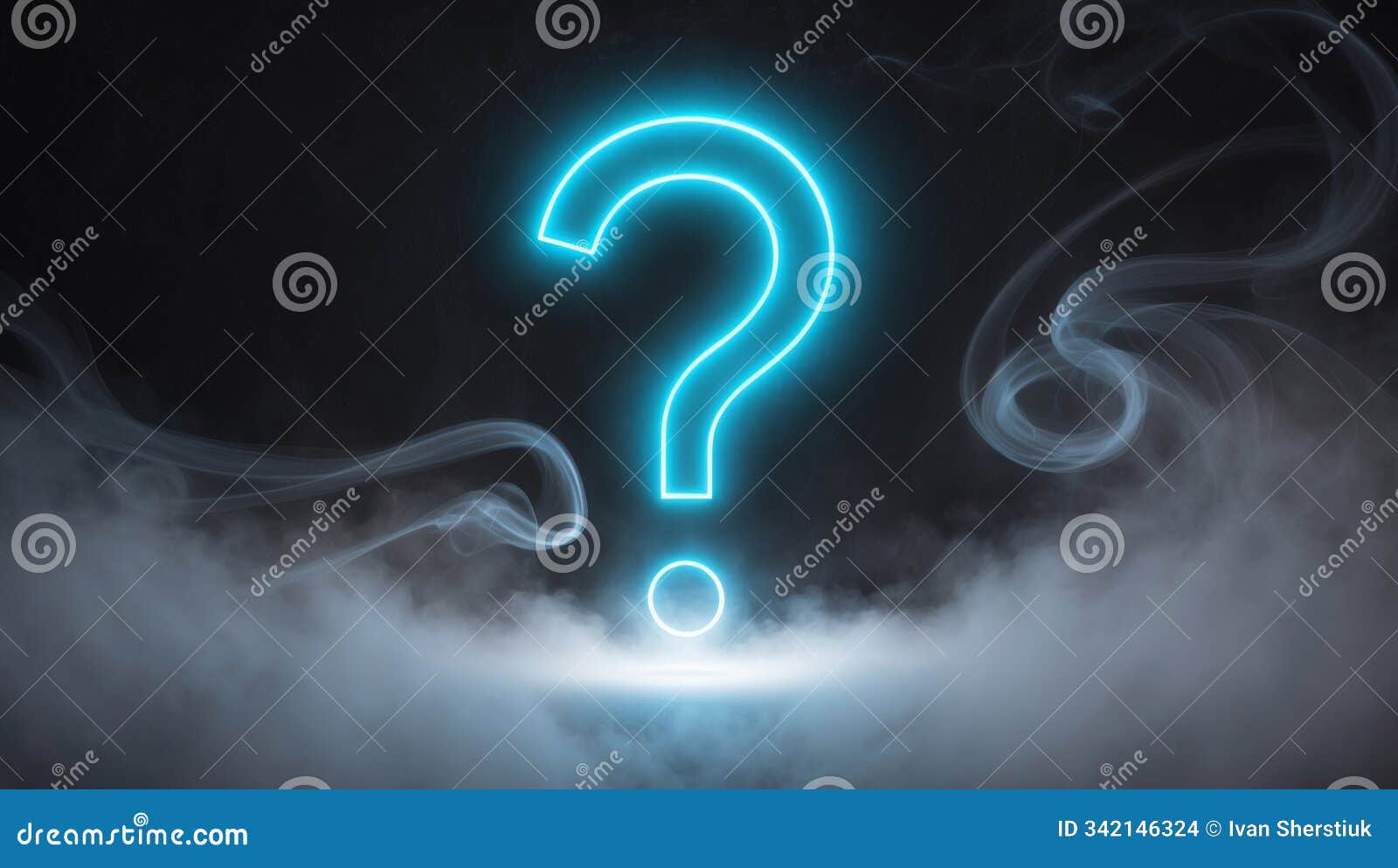 glowing question mark in dark foggy environment.