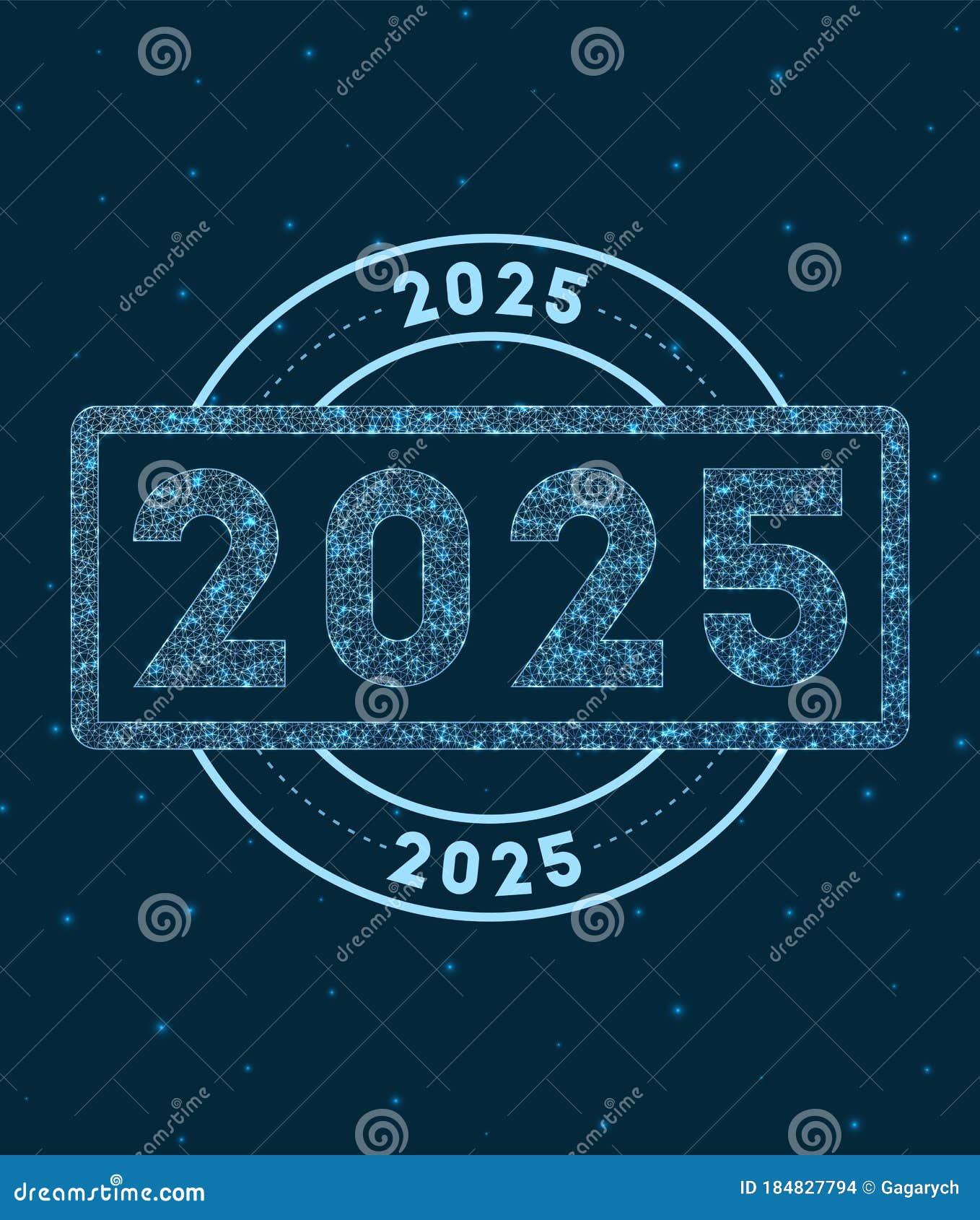 2025. Glowing round badge stock vector. Illustration of cyberspace