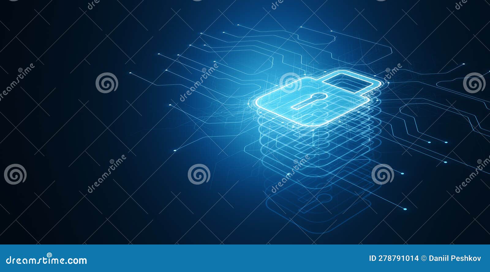 Glowing Security Padlock on Backdrop. Digital Interface and Protection