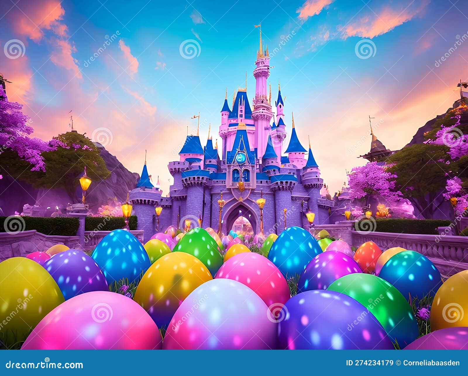 Glowing Spotted Easter Eggs with a Beautiful Castle in the Background - AI  Generated Illustration Stock Illustration - Illustration of cheerful,  exuberant: 274234179