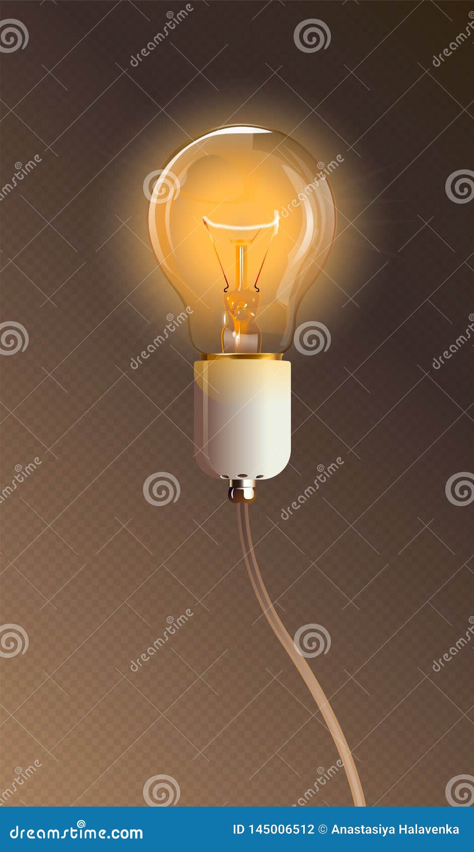 Glowing Transparent Electric Light Bulb With Lamp Holder. Realistic
