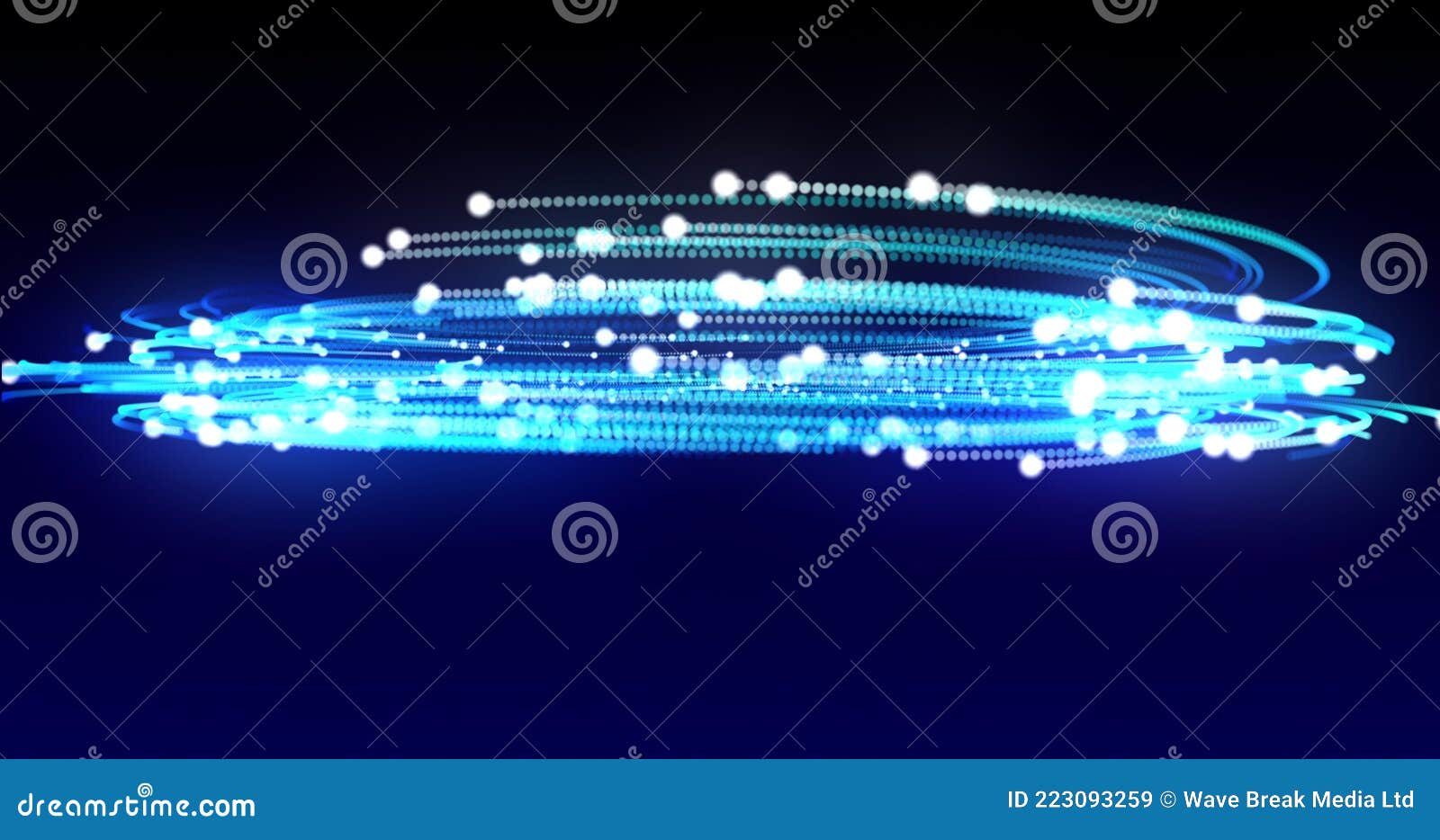 Glowing White Points of Light with Blue Trails Rotating on a Black