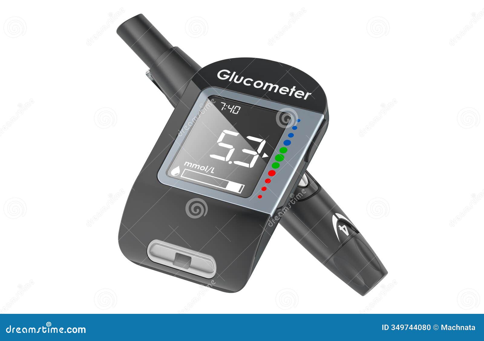 glucometer with adjustable lancing device, 3d rendering