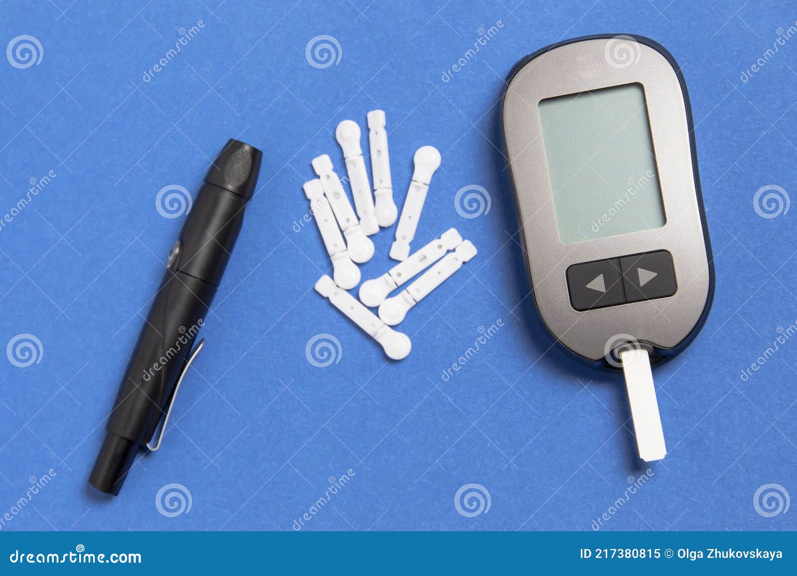 with a Needle on a Blue Background. Measurement of Blood