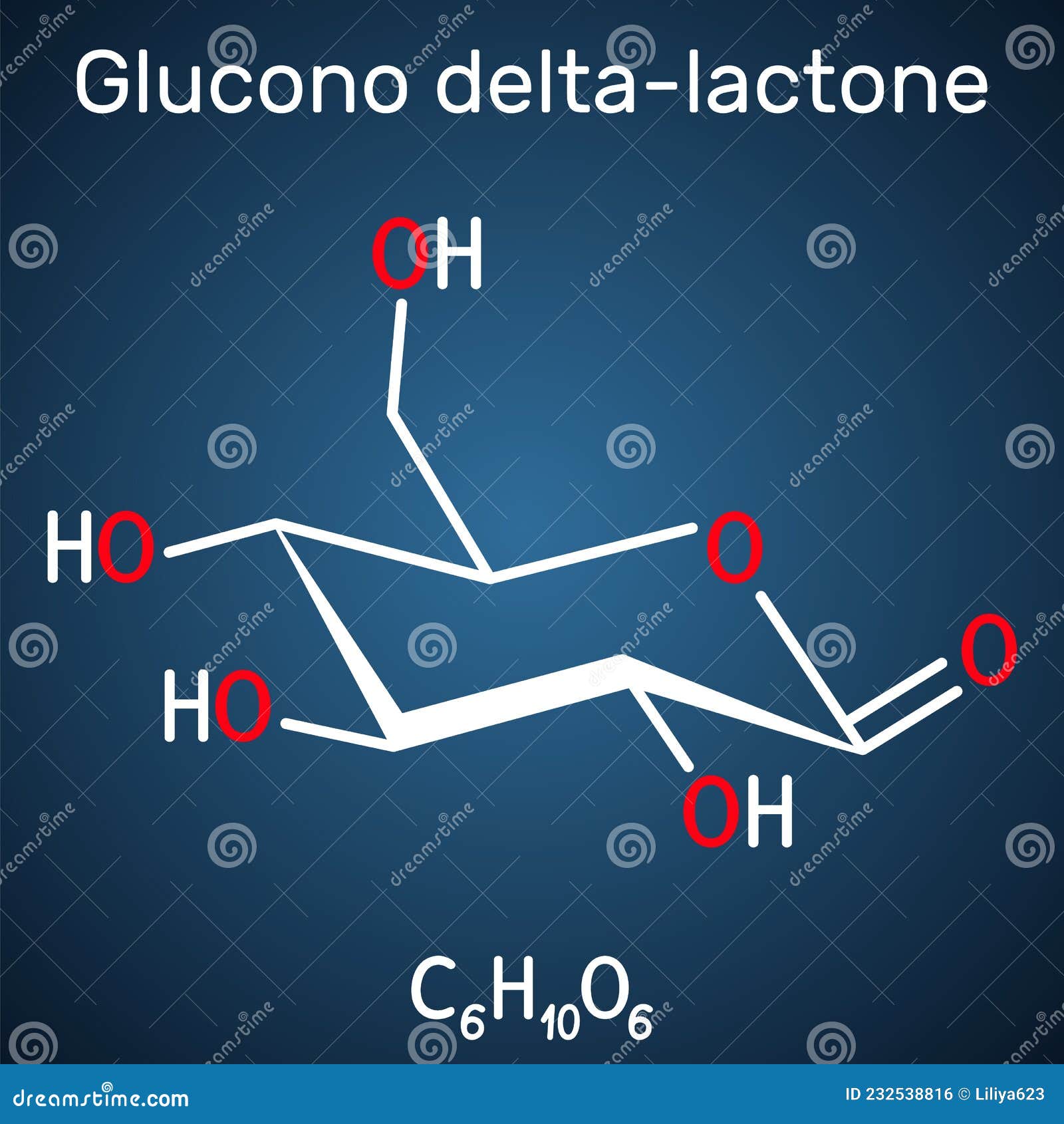 glucono-delta-lactone, gluconolactone, gdl molecule. it is pha, polyhydroxy acid, naturally-occurring food additive e575