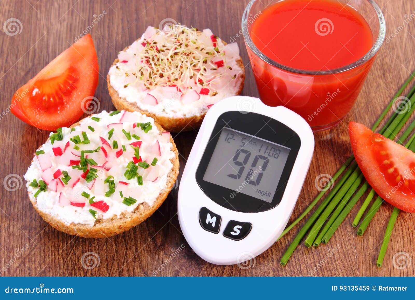 Glucose Meter Freshly Sandwich With Cottage Cheese And Vegetables