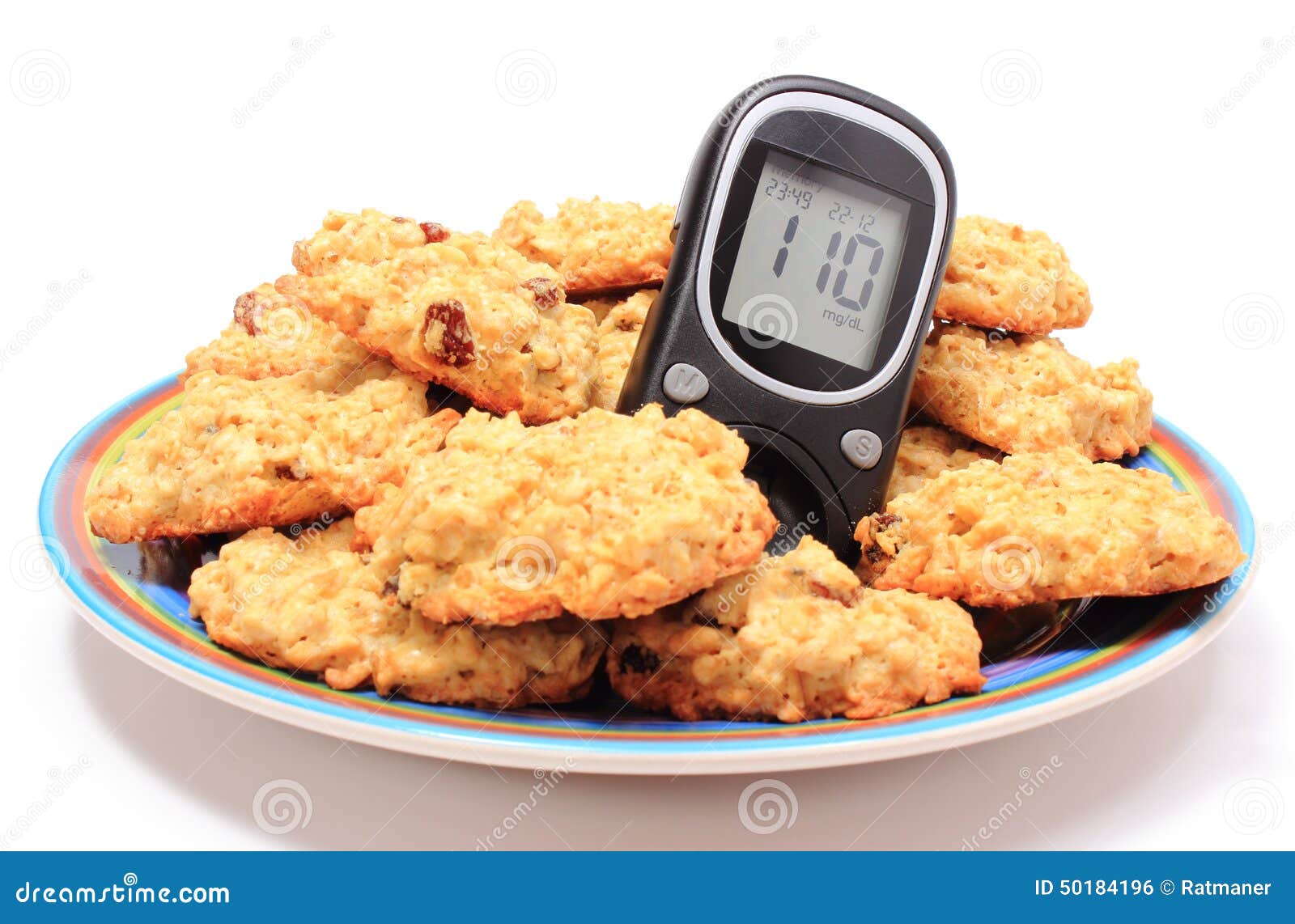 Glucose Meter And Oatmeal Cookies On White Background Stock Photo Image Of Plate Crunchy 50184196