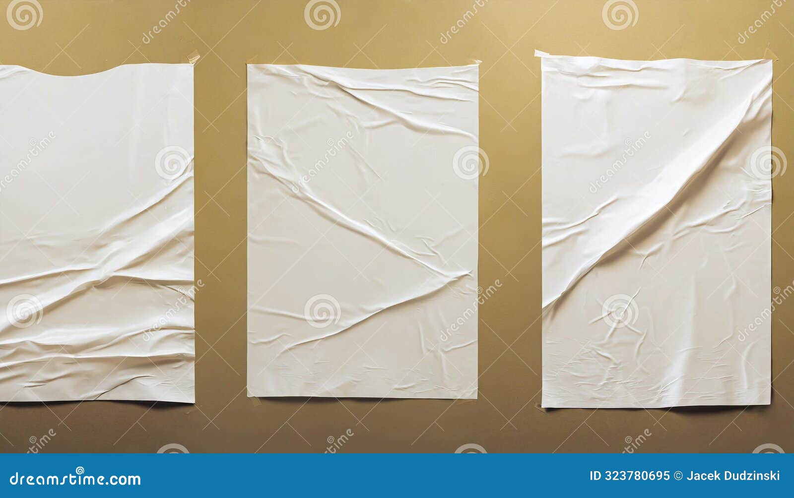 glued white square paper sheets set.   realistic crumpled posters bundle. wet greased wrinkles blank template