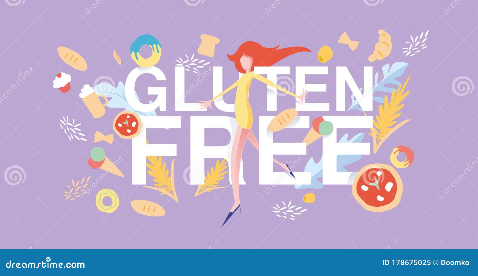 Gluten Free Banner. Cartoon Flat Vector Stock Vector Illustration of health, mark 178675025