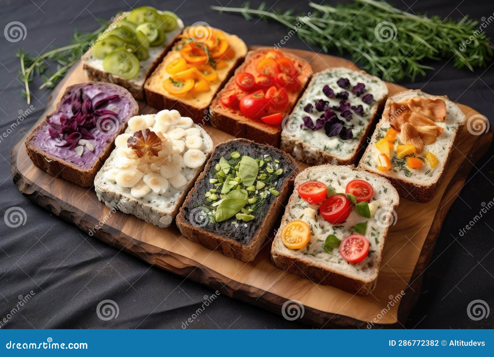 Glutenfree Bread Slices with Various Toppings Stock Photo Image of