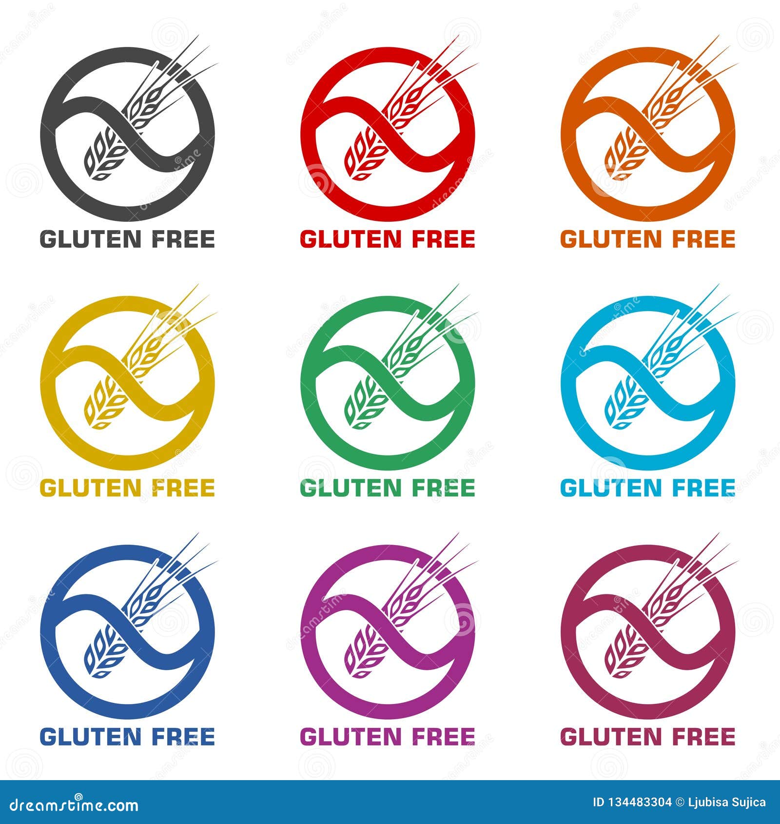Download Gluten Free Icon Or Logo, Simple Sign, Color Set Stock Vector - Illustration of disease, grain ...
