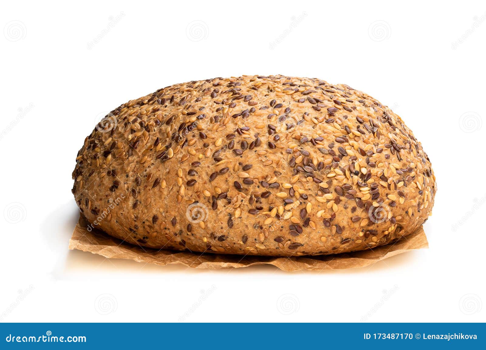 Gluten Free Multi Seed Bread with Linseed Isolated on White Stock Photo