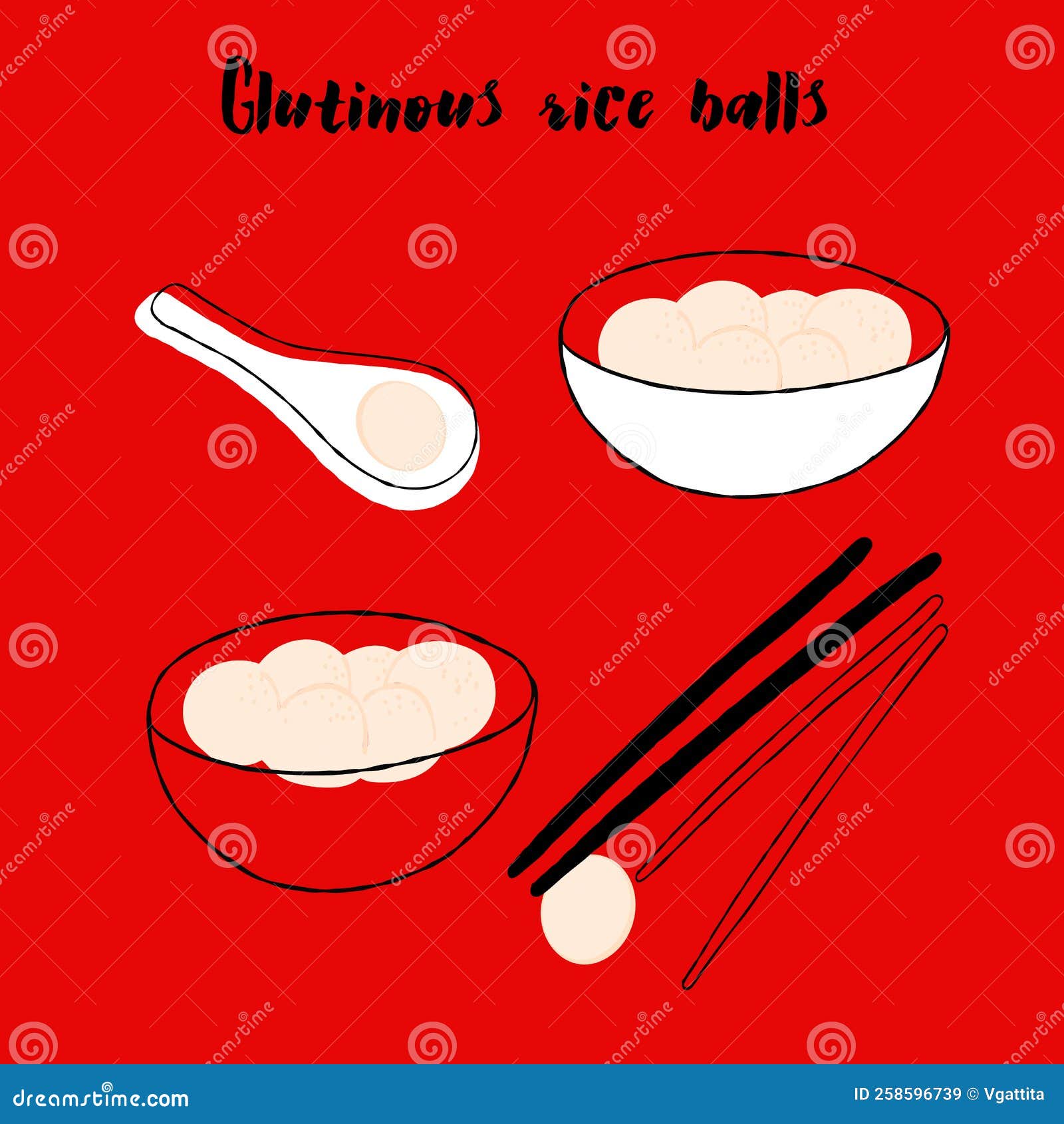Glutinous Rice Balls Illustration Set On Red Background Cartoon Vector glutinous-rice-balls-illustration-set-on-red-background-cartoon-vector