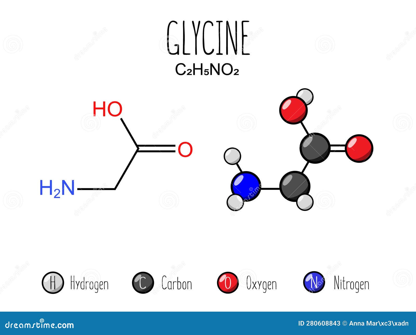 Glycine Amino Acid Representation. Stock Vector Illustration of