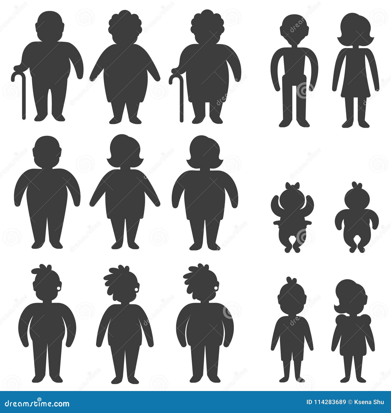 Glyph Icons of People in Different Ages and Gender with Overweight and ...