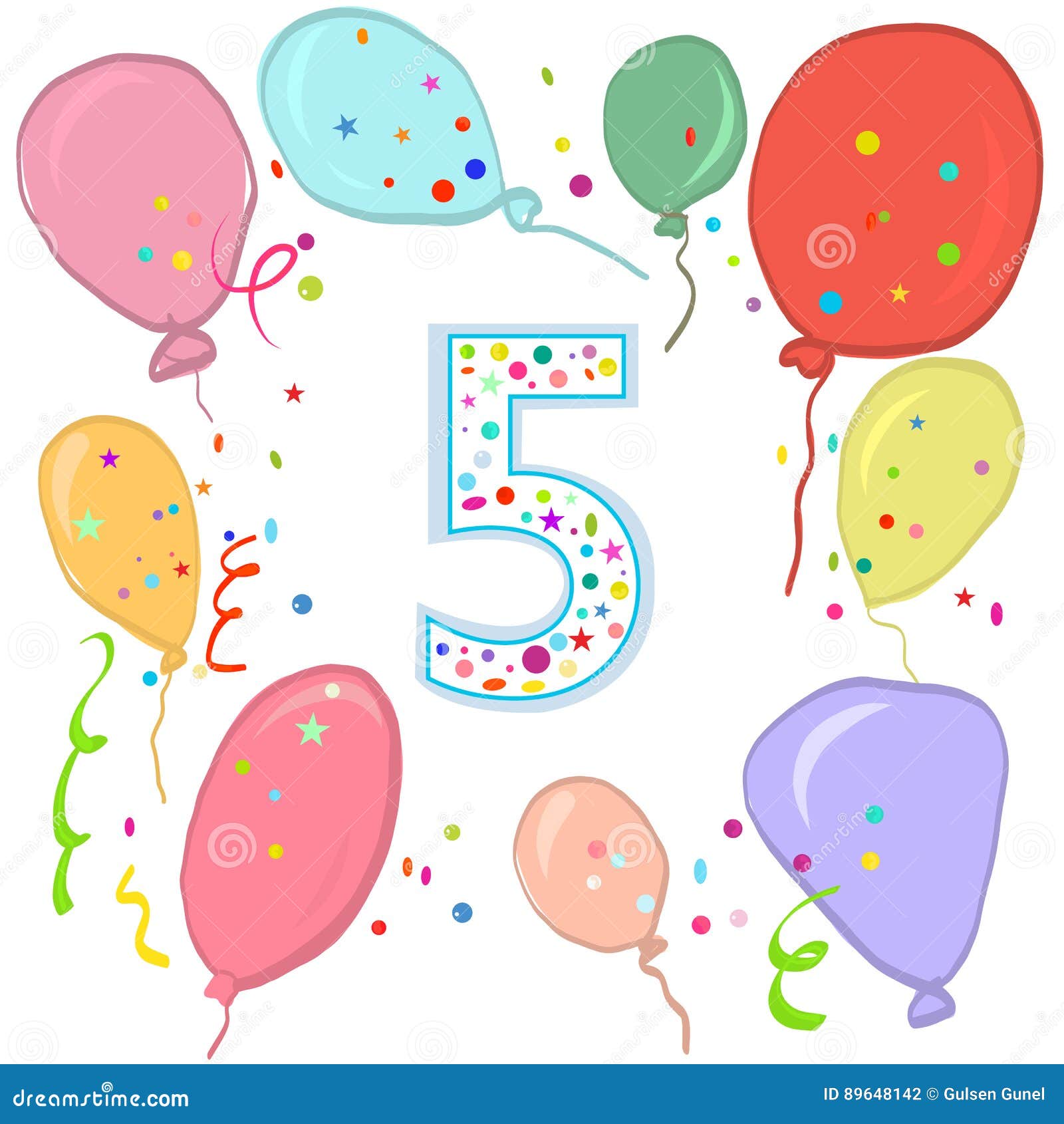Glücklicher Fünfter Geburtstag Bunte Ballongrußkarte Vektor Abbildung