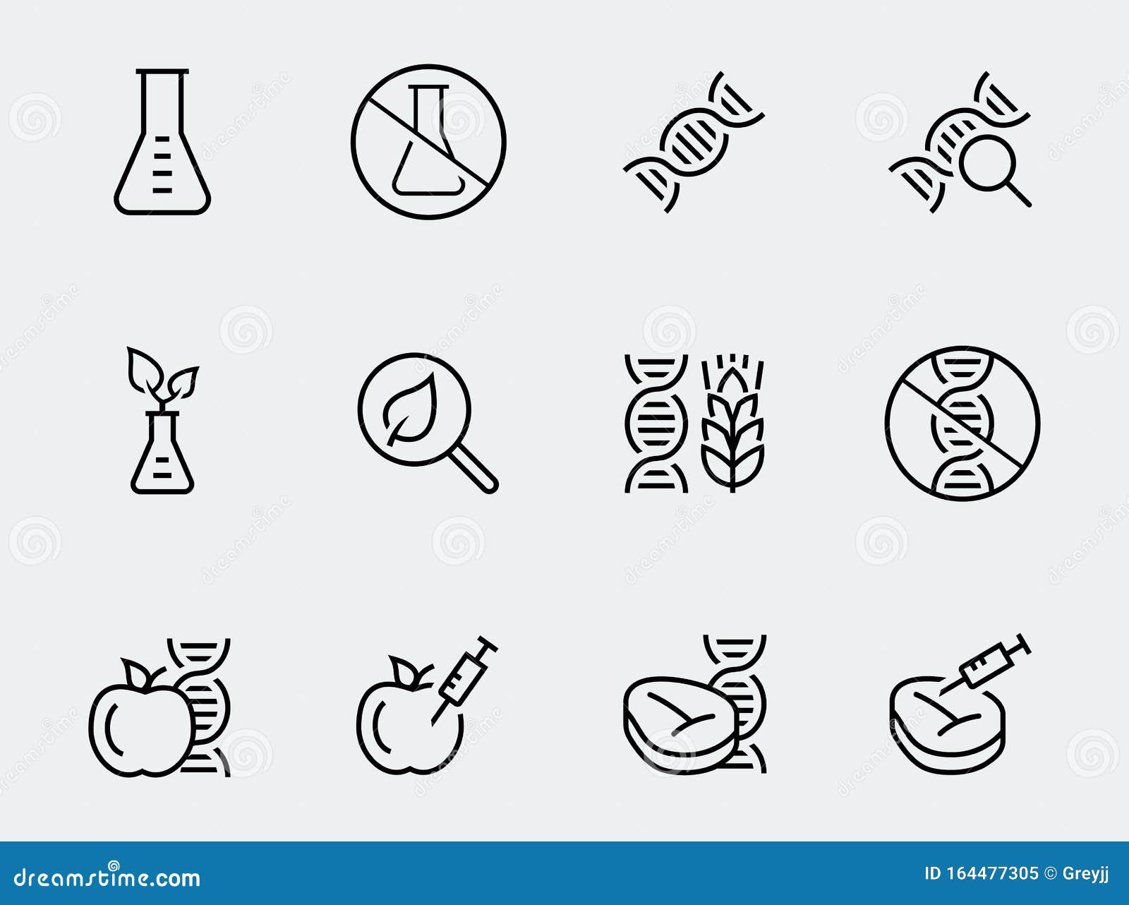 gmo food related icons in thin line style