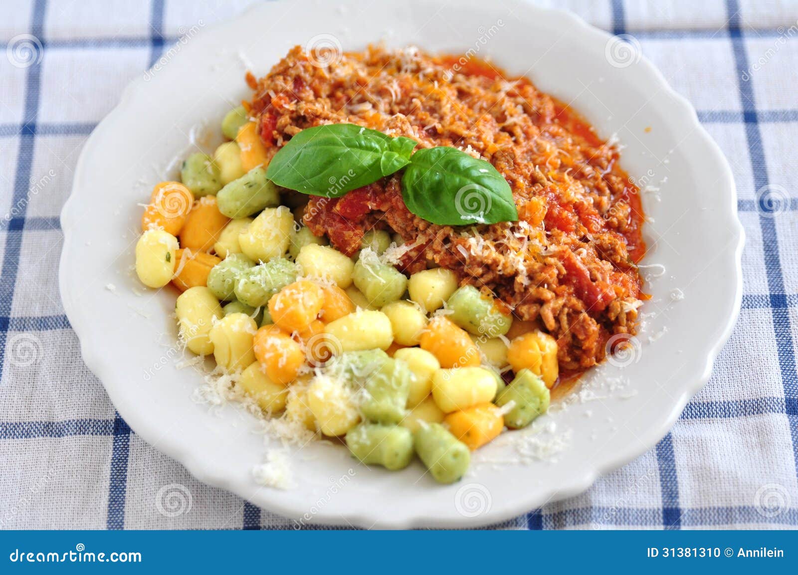 Gnocchi with Bolognese Sauce Stock Photo Image of dish, herbs 31381310