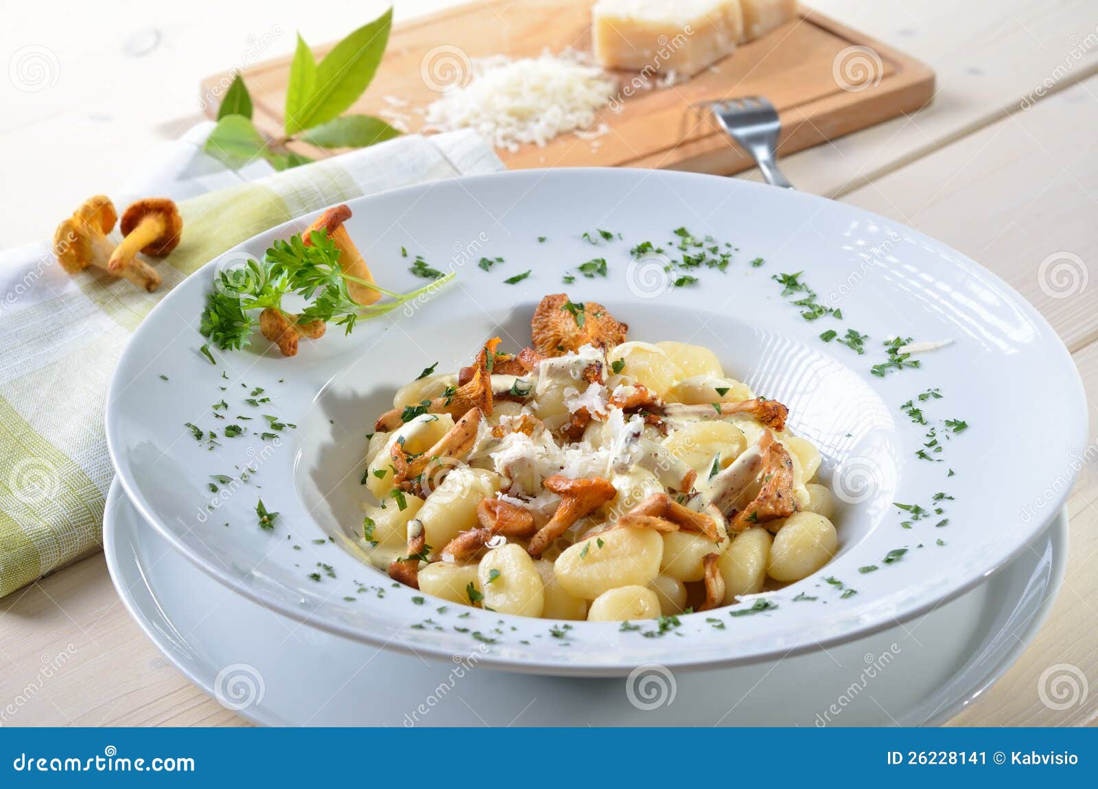 Gnocchi with chanterelles stock image. Image of fried 26228141