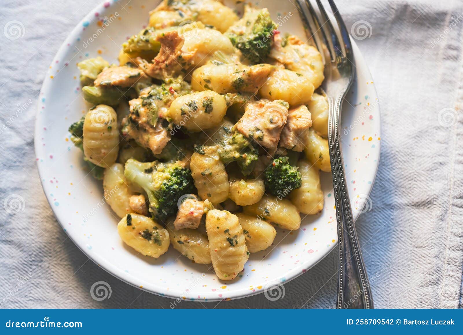 Gnocchi Dumplings with Chicken Broccoli Sauce Stock Photo Image of