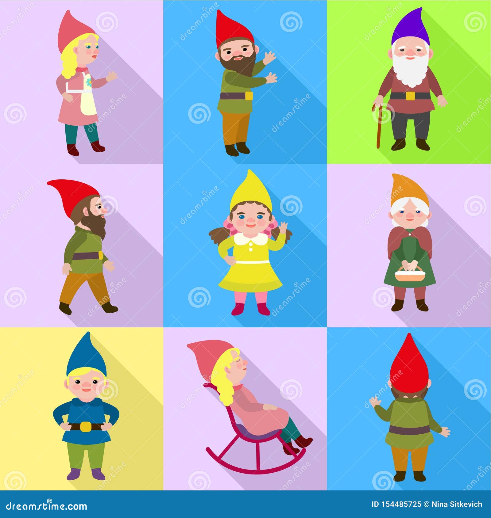 Gnome icon set, flat style stock vector. Illustration of beard 154485725