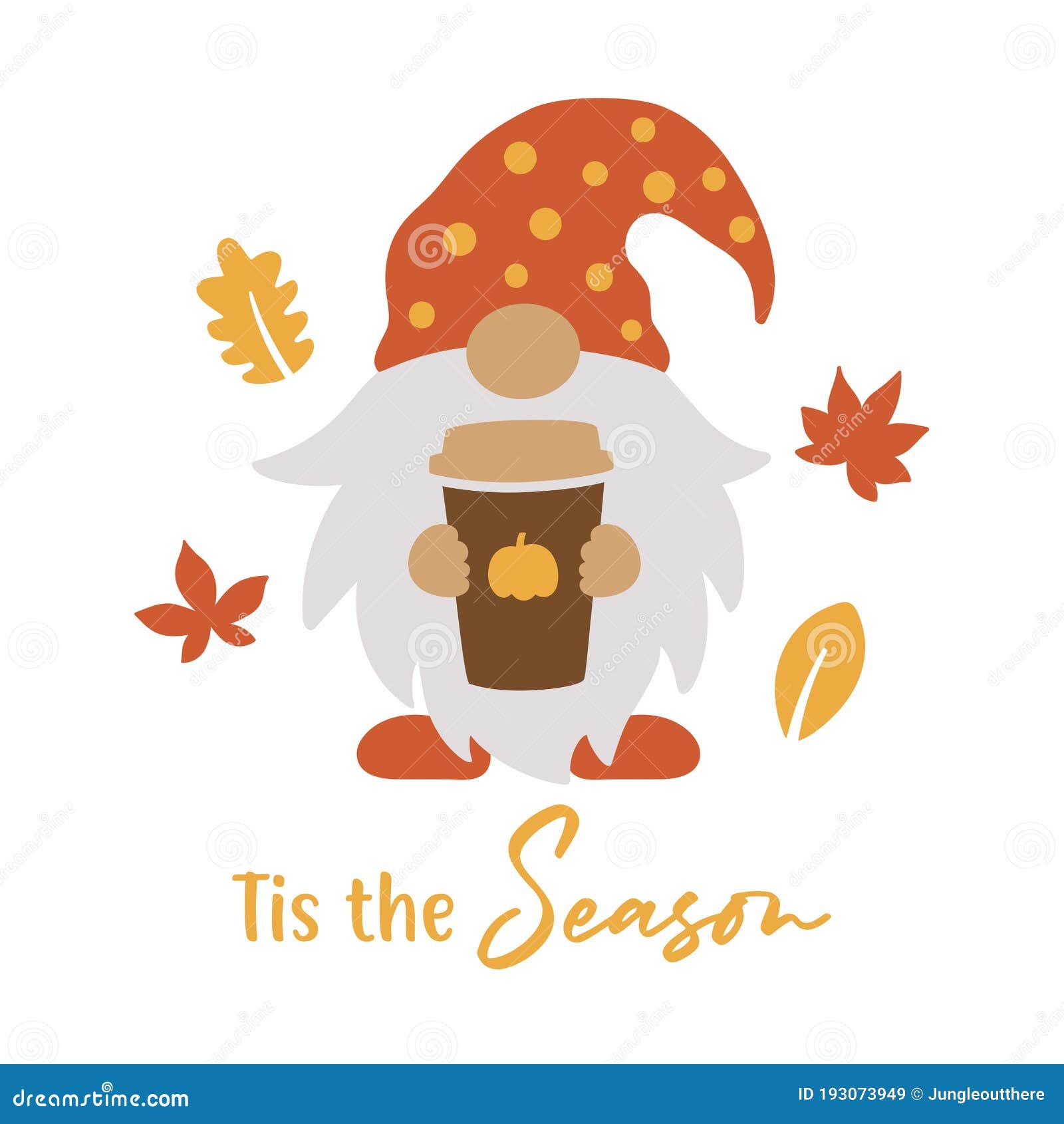 Download Gnome Holding Pumpkin Spice Latte Coffee Cup Vector Stock Vector - Illustration of september ...