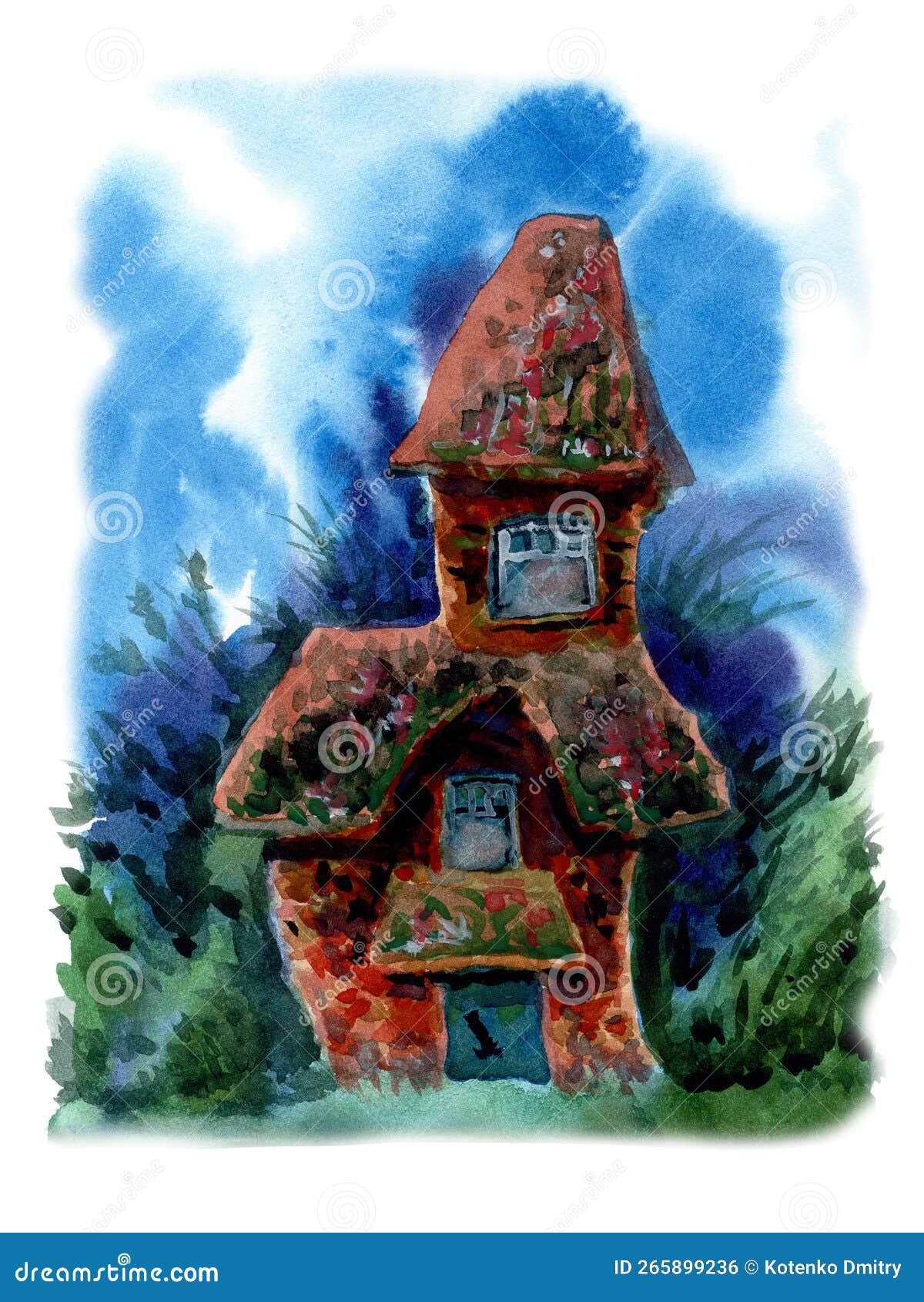 gnome`s house.fairy tale castle.watercolor drawing.