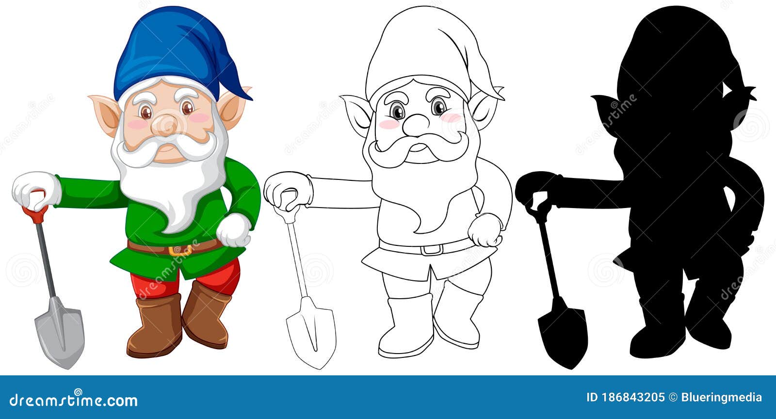 Download Gnome With Shovel In Color And Outline And Silhouette In ...