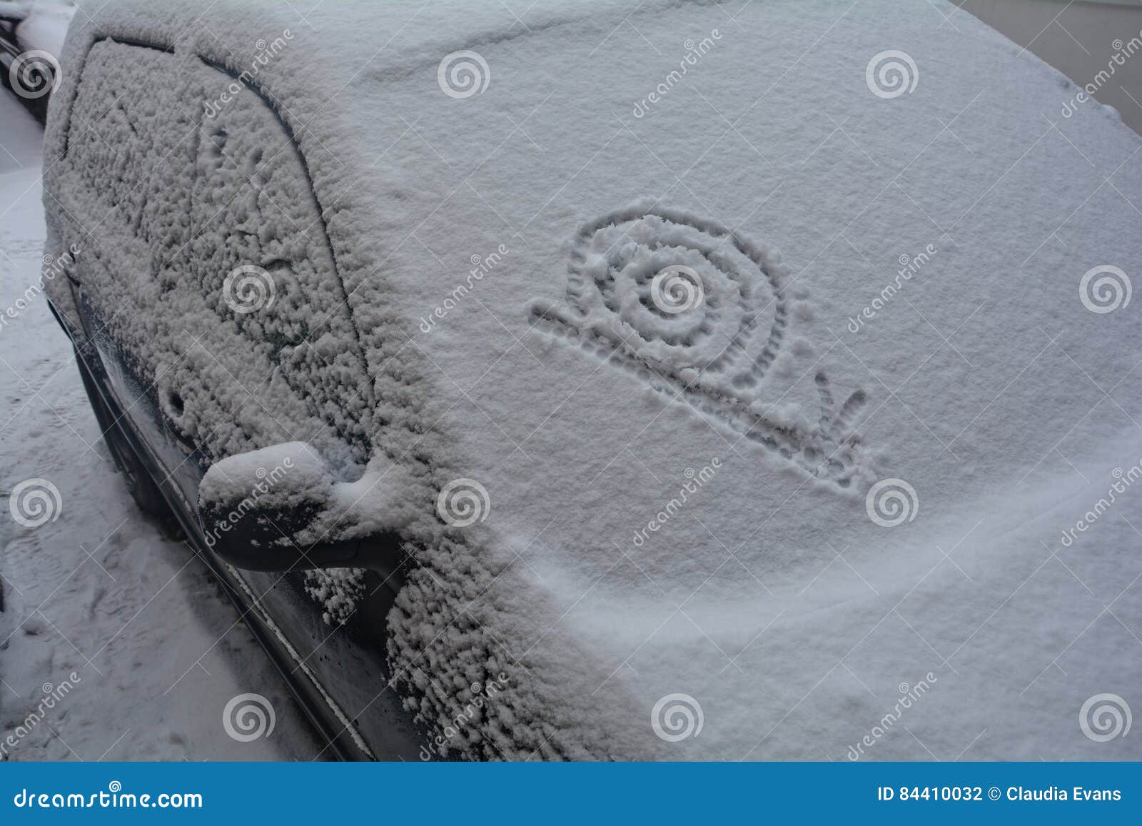 go slowly - a snail in the snow, painted on an autodisc