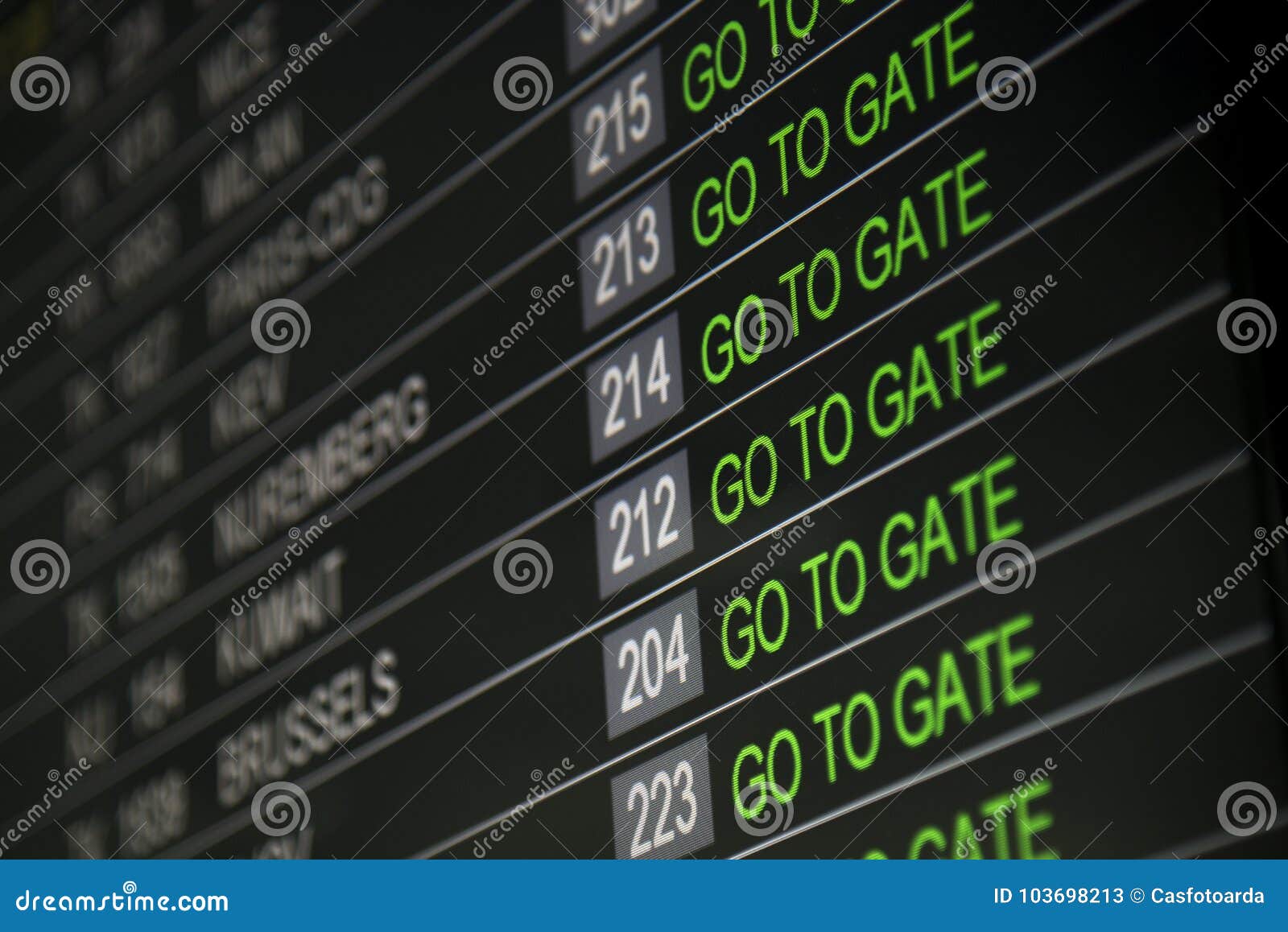 Go to gate written screen. stock image. Image of closeup 103698213