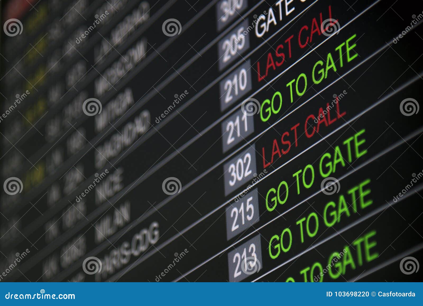 Go to gate written screen. stock photo. Image of flight 103698220