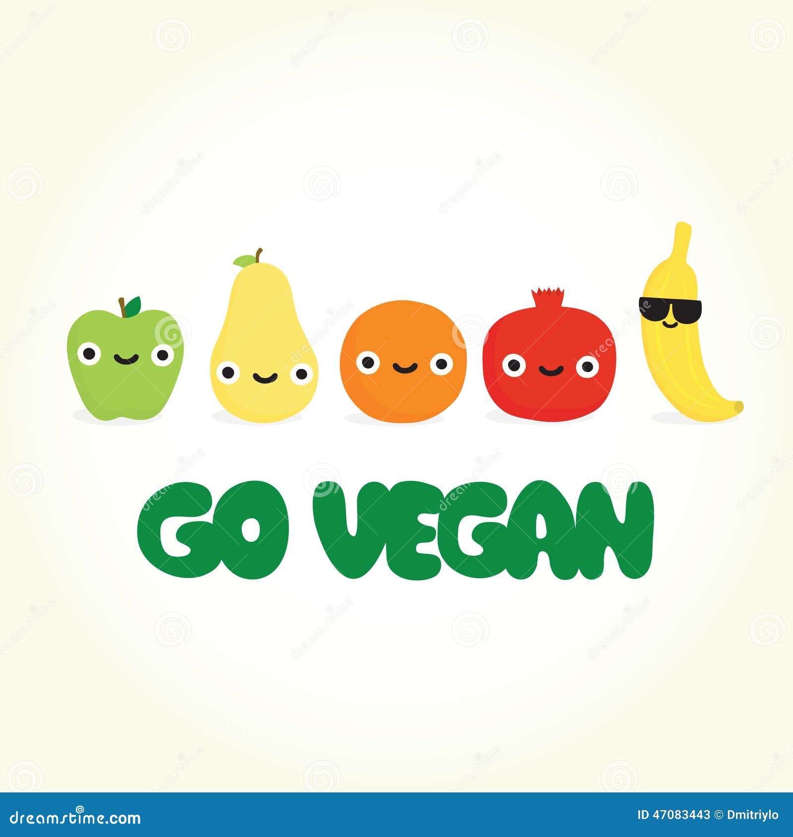 Go Vegan Cartoon Fruits Stock Vector - Image: 47083443