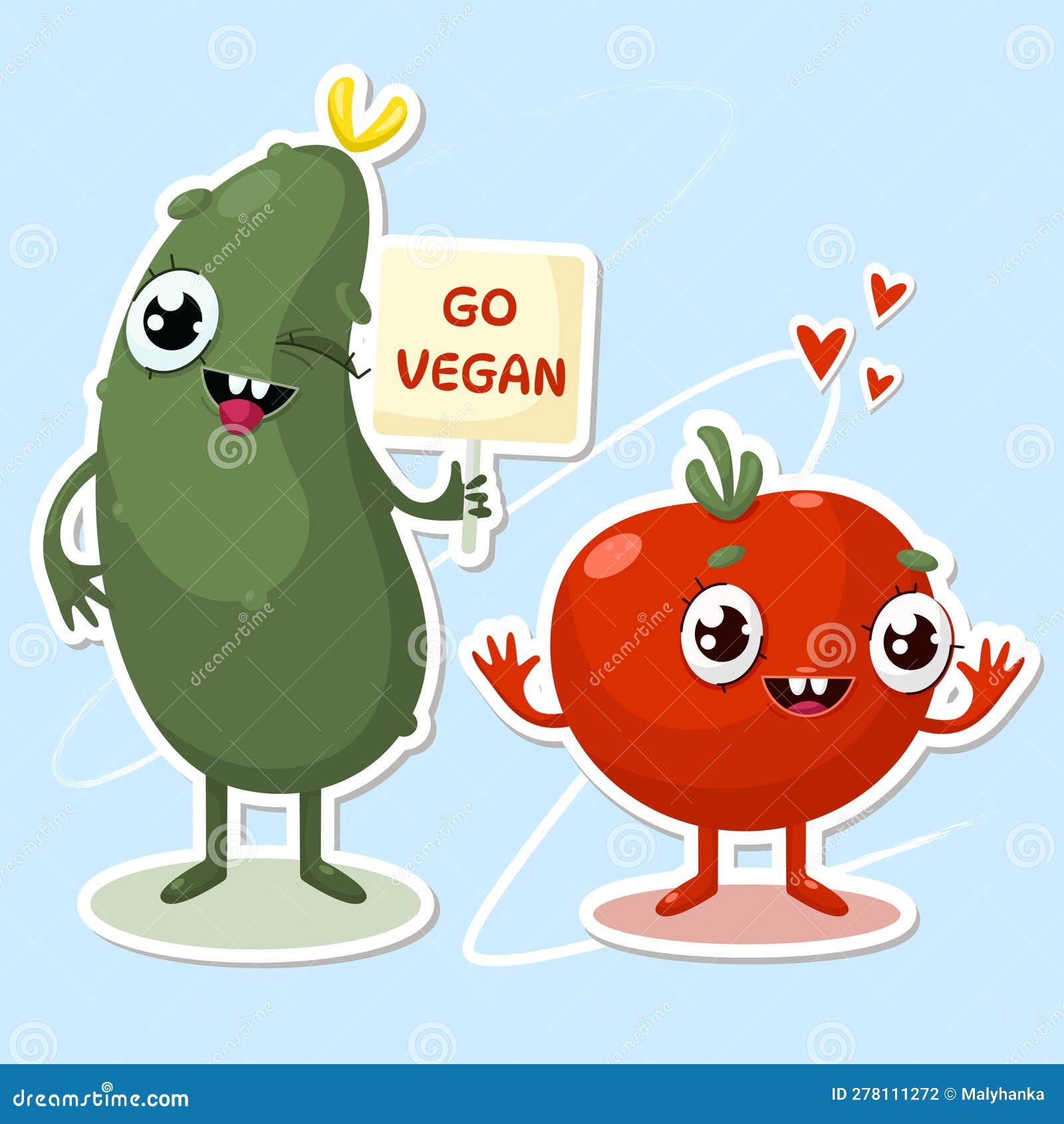 go vegan cucumber and tomato character stickers