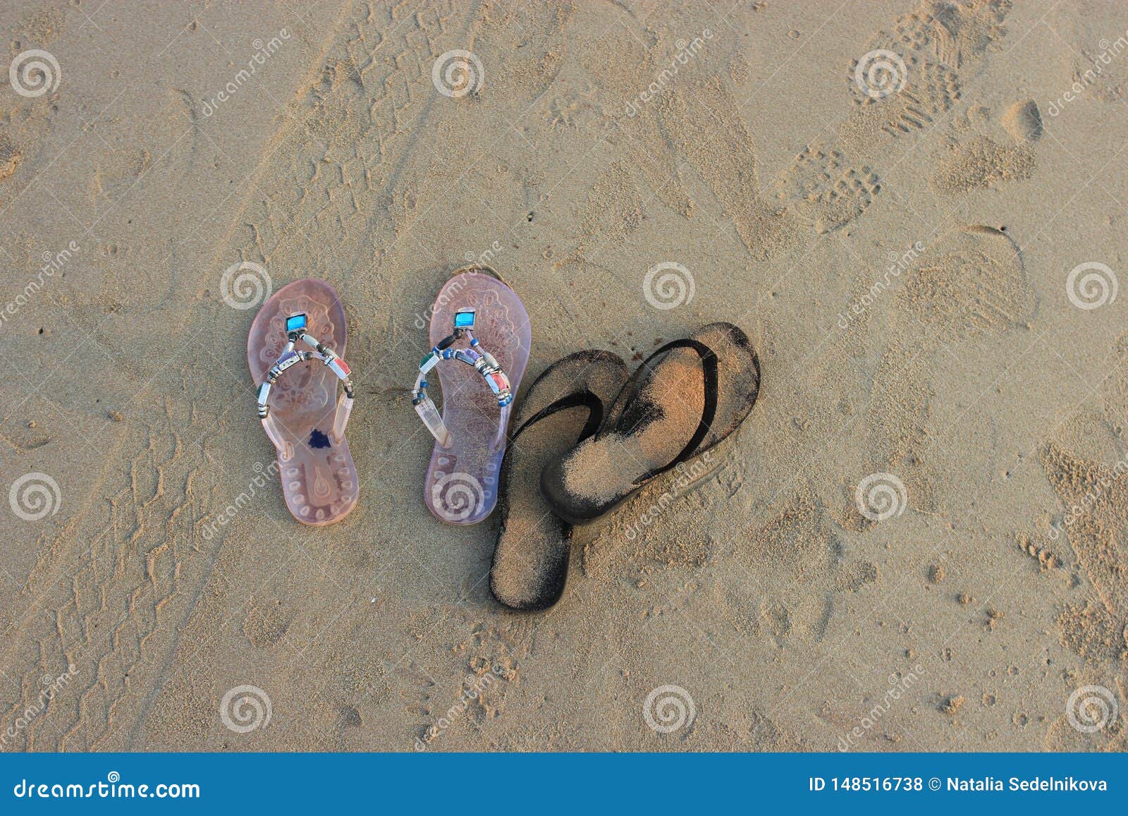 Beach, Flip-flops for the Sand Stock Photo - Image of polka, footwear ...