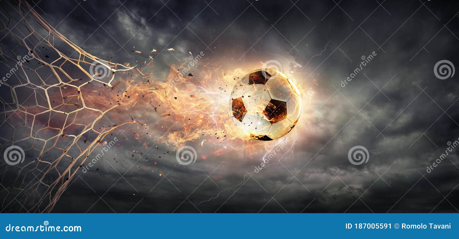 Goal Fiery Soccer Ball Breaking through the Net Stock Illustration Illustration of dust