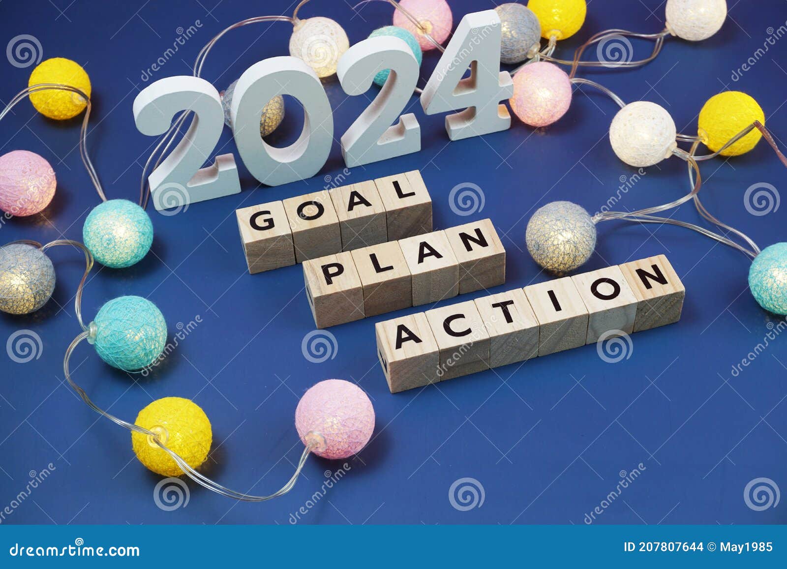 2024 Goal Plan Action Alphabet Letter Decorate with LED Cotton Ball on