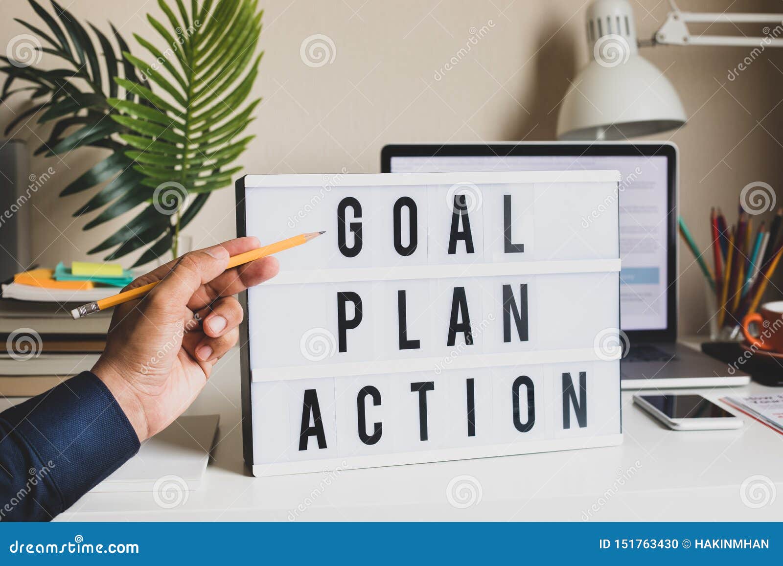 Goal Plan Action Concepts With Male Hand Showing Text On Light Box