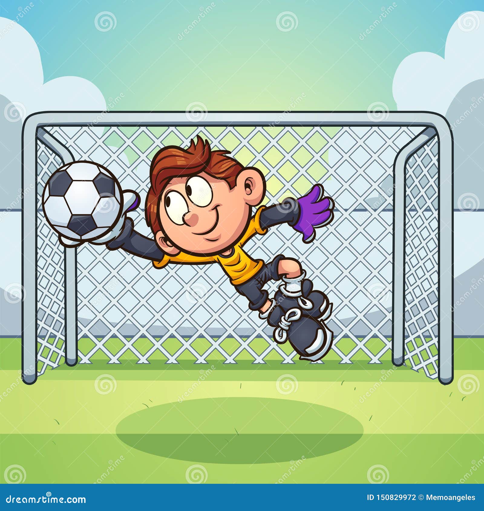 Cartoon Goalie Boy Catching a Soccer Ball Stock Vector Illustration