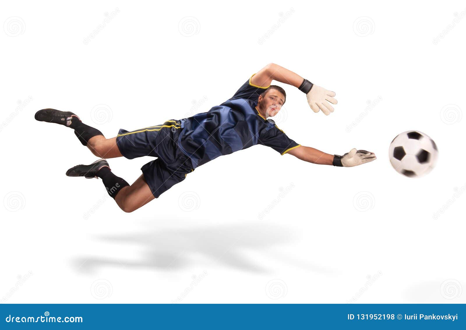 Goalkeeper Flying for the Ball Isolated on White Stock Photo Image of